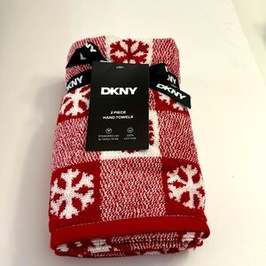 2pc DKNY  Holiday Motif Hand Towel Set - Red Buff - Snowflake - 100% Cotton